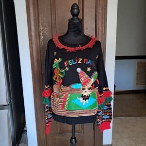 Holiday Time Feliz Navidad Chihauhau Ugly Christmas Sweater SZ M 8-10